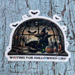 BLACK CAT WAITING FOR HALLOWEEN LIKE....STICKER